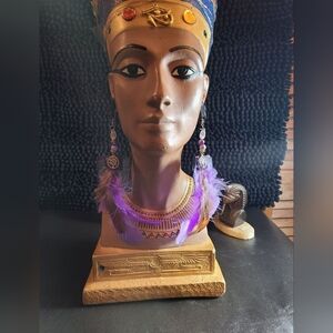 6 inches Bohemian style feathers /purple /lavender colors denim fabric earrings